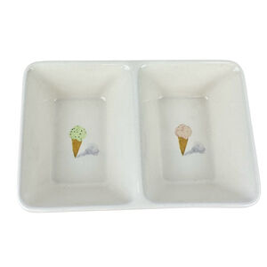 Rae Dunn Divided Dish Ice Cream Cone Appetizer Saucer Plate Set of 2 Collection